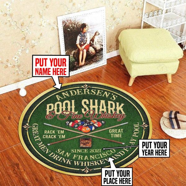 Personalized Pool Shark And Whiskey, Billiard Room Living Room Round Mat Circle Rug - Image 3