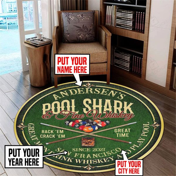 Personalized Pool Shark And Whiskey, Billiard Room Living Room Round Mat Circle Rug