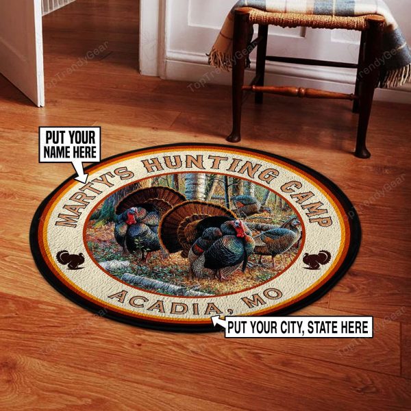 Personalized Turkey Hunters Wlecome Round Rug, Carpet 06867 - Image 2