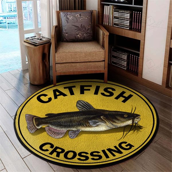 Catfish Crossing Fishing Round Rug, Carpet 07407