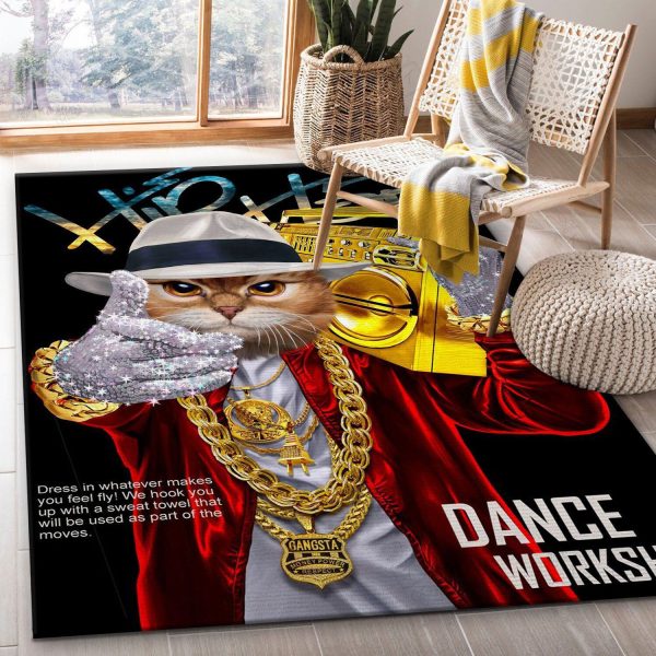 Hip Hop Rapper Tabby Cat And Rectangle Rug Decor Area Rugs For Living Room Bedroom Kitchen Rugs Home Carpet Flooring Rs015677 Print